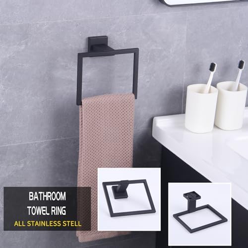Premium Stainless Steel Bathroom Set Modern Black Finish - towel ring toilet paper holder