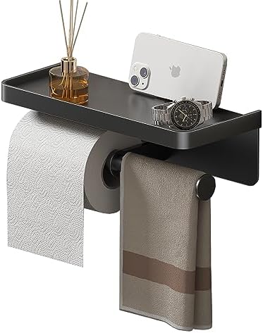 iMonse Double Toilet Paper Holder with Shelf - Matte Black