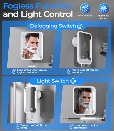 Gospire Heated Mirror White Rechargeable No Drilling Detachable Suction for Shower