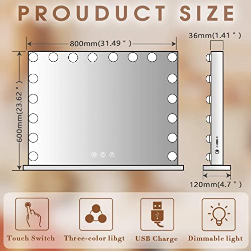 Cooljeen 315x236-inch Large Beauty Makeup Mirror with 18 LEDB built-in