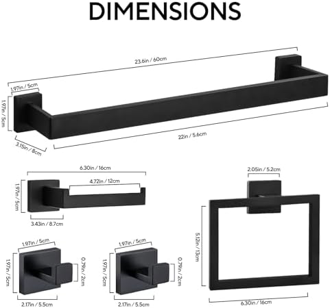 15-Piece Black Stainless Steel Bathroom Hardware Set