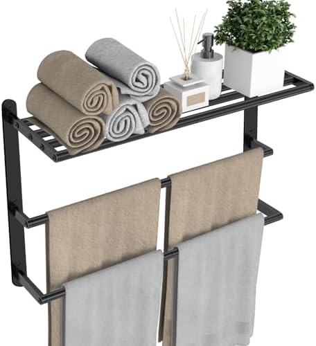 VOTZAAQ 24 Black Towel Bar with 3 Tier Storage for Bathrooms