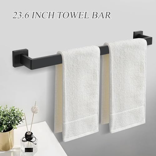5-Piece Black Towel Bar Set Sturdy Wall-Mounted Bathroom Hardware Accessories
