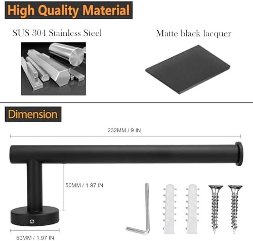 Thick Stainless Steel Hand Towel Holder Modern Design Matte Black
