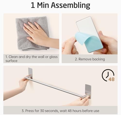 KES Adhesive Towel Bar 20-Inch - Rustproof Steel Surface Mount in Brushed Finish