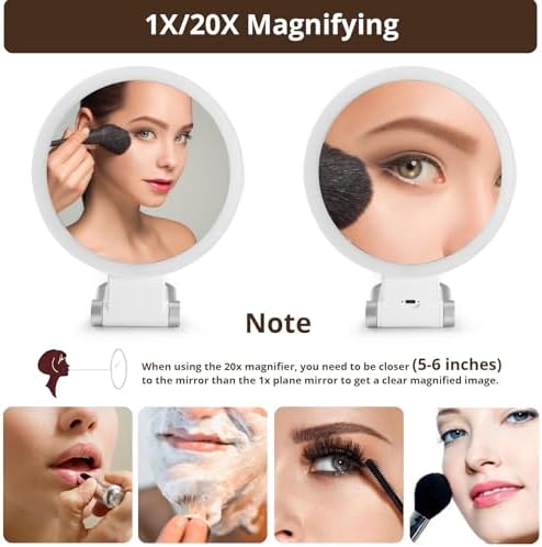 20X Magnifying Mirror with Light Double-Sided Travel-Friendly Rechargeable