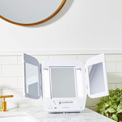 JERDON Multi-Light Trifold Vanity Mirror Makeup Mirror