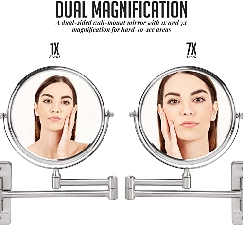 7 Magnetic Vanity Mirror 7X Magnifying 360 Swivel Nickel Finished