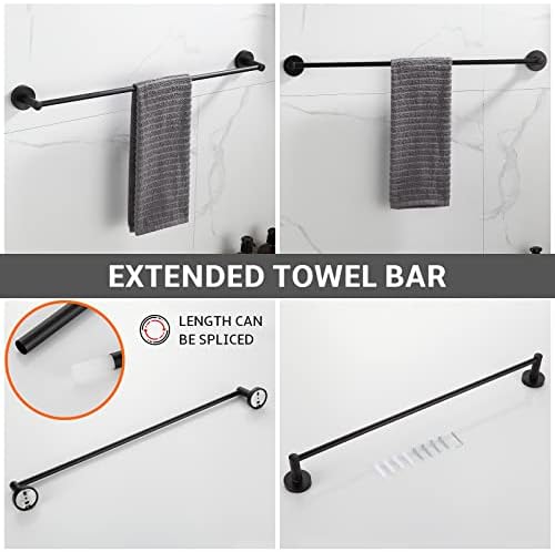 4-Piece Adjustable Bath Towel Holder Matte Black
