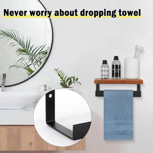 Winmien Exotic Wood Towel Holder with Wall-Mounted Shelf for Bathroom