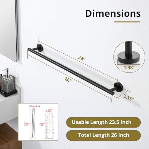 SAYAYO Black 24-Inch Towel Bar
