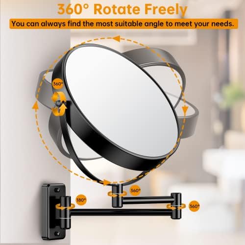 Anfauny 9-Inch Wall-Mounted Makeup Mirror with Extendable Arm 10X Magnification
