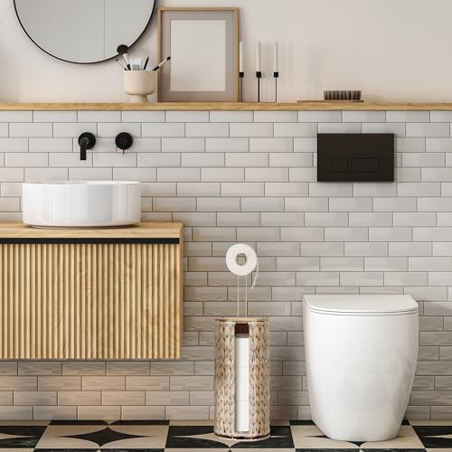 Graciadeco Standing Toilet Paper Storage Holder Beige 3 Rolls with Lid