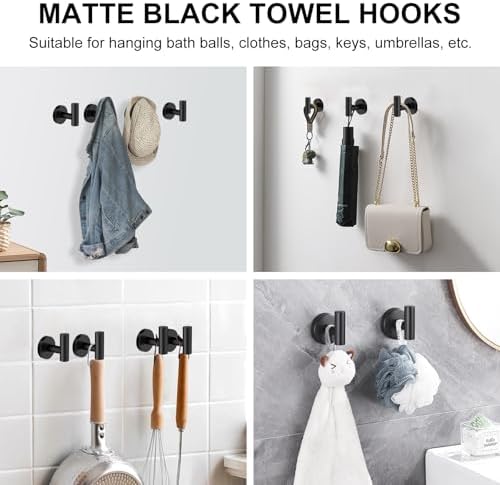 SetSail 4-Piece Matte Black Towel Hooks for Bathrooms