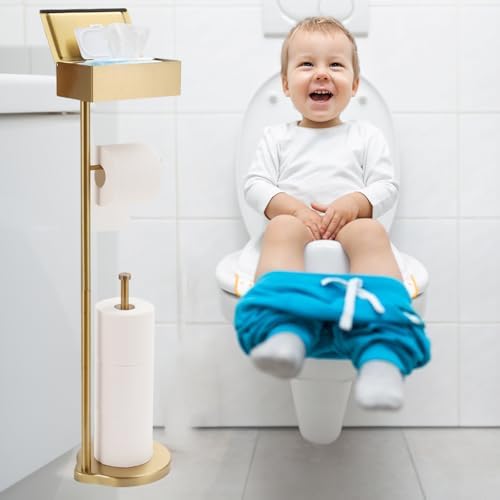 Theaoo Toilet Paper Holder Stand with Shelf Gold Stainless Steel