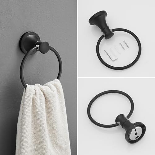 RUMOSE 2-Pack Toilet Paper Holder Towel Ring Matte Black Flexible Balance