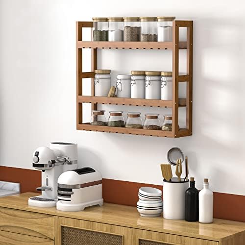 Domax Bamboo 3-Tier Adjustable Wall Mount Storage Shelf Walnut