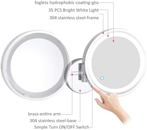 TYCQFCL Wall-Mounted Lighted Makeup Mirror Chrome LED