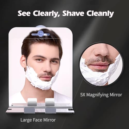 Shinowa Fogless Shower Mirror with Razor Holder and 5X Magnifying Lens
