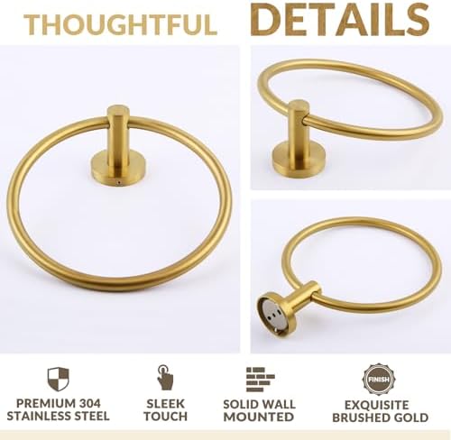 APLusee Brushed Gold Hand Towel Ring