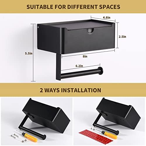 LayukiTOILETPAPERHPOHOLDER WITH WIPEHOLDER STAINLESS STEEL WALL MOUNTED MATT BLACK DURABLE