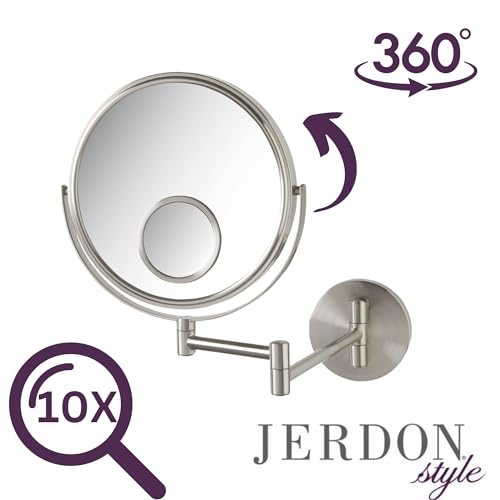 Jerdon Swivel Wall Mount Mirror - 10X 15X Magnification - Nickel Finish