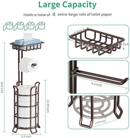 TomCare Free-Standing Toilet Paper Holder with Shelf