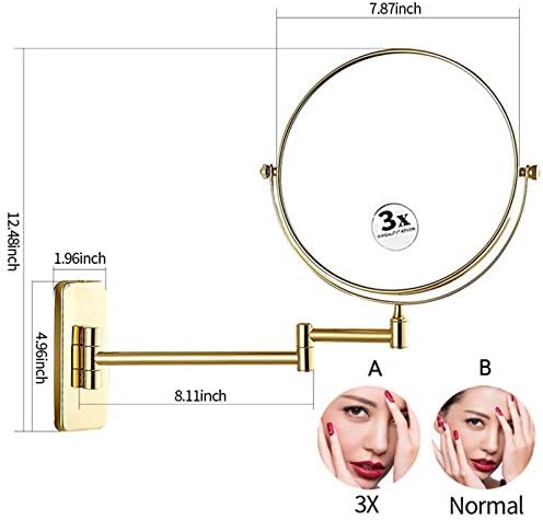 Wall-Mounted Double-Sided 8-inch Makeup Mirror with 3X Magnification