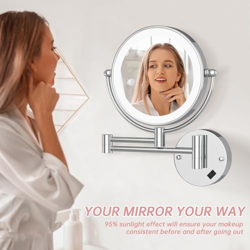 8 Wall-Mounted Makeup Mirror with LED 360 Swivel