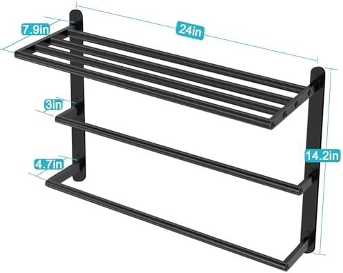 VOTZAAQ 24 Black Towel Bar with 3 Tier Storage for Bathrooms