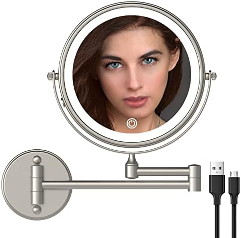 Charged Up Rechargeable Makeup Mirror with 10X Magnification Wall-Mounted Double-Side LED Vanity Mirror