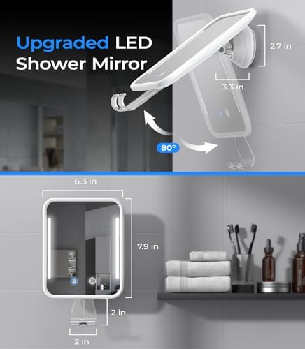 Gospire Heated Mirror White Rechargeable No Drilling Detachable Suction for Shower