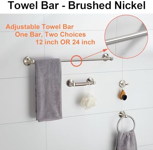 Bathroom Accessory Set Adjustable Towel Bar with Brushed Nickel 4-Piece
