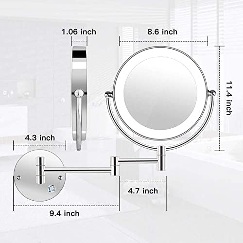 DEIHGE Wall-Mounted Shaving Mirror Double-Sided LED Folding with 10X Magnification