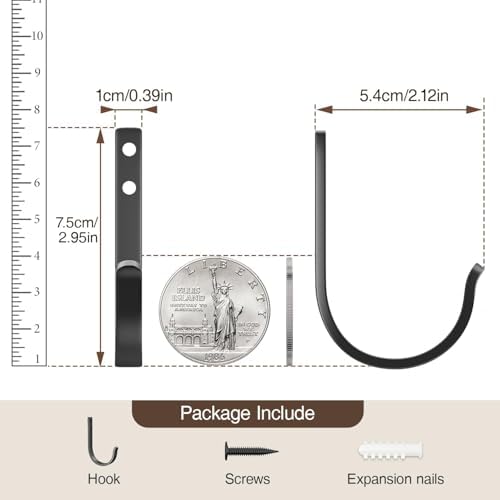 Wall Hooks for Towel Coat - 5 Pack 22LB Metal Hanger