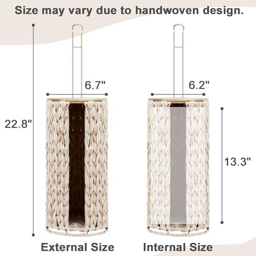Graciadeco Standing Toilet Paper Storage Holder Beige 3 Rolls with Lid