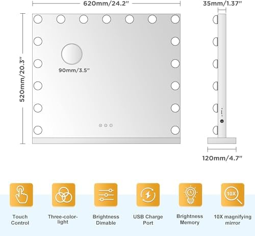 Vanity Mirror with 3 Lights Modes Touch Control