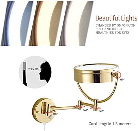 Gold LED Magnifying Vanity Mirror with Extendable Surface