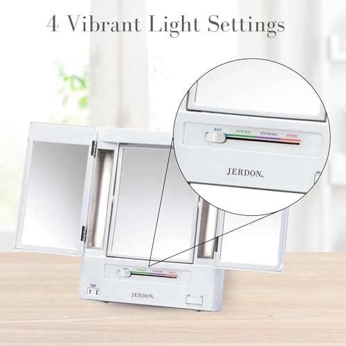 JERDON 3-Sided Makeup Mirror with Lights Effortlessly Tailored Look