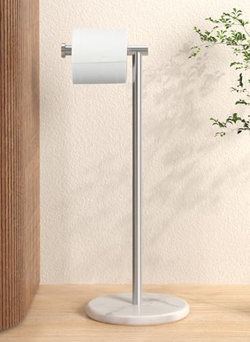 KES Freestanding Toilet Paper Holder withNatural Marble Base and Stainless Steel Finish