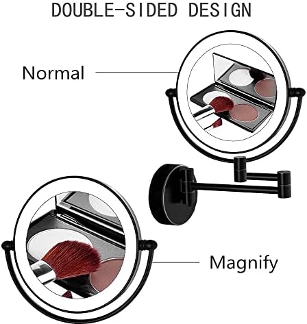 HIHIA Wall-Mounted 10X Makeup Mirror Double-Sided LED Rechargeable