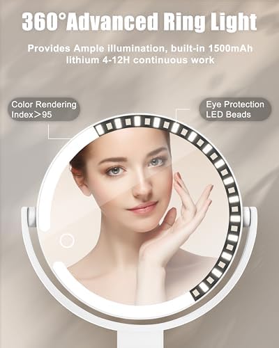 Magnifying Wall-Mounted Mirror with Suction Cup Rechargeable for Bathroom Travel