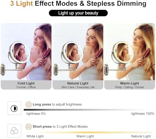 HD Lighted Makeup Mirror Wall-Mounted 1X10X Rechargeable Extendable 30min Auto-Off