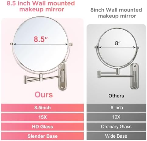 VORREMIRR Double Sided Wall Makeup Mirror 15X Magnification