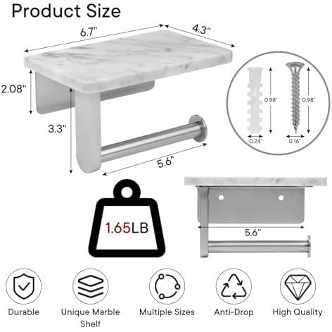 Sturdy Natural Marble Toiletpaper Holder with Storage