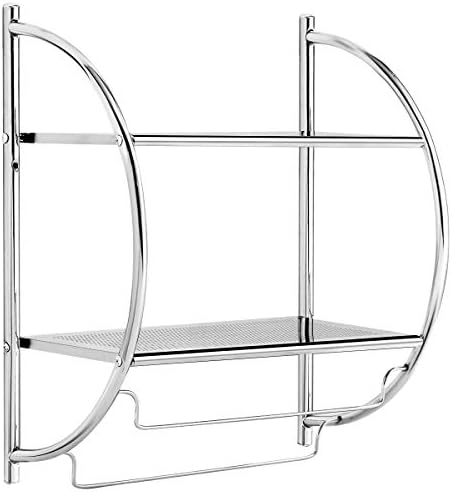 Tangkula Wall-Mounted 2-Tier Chrome-Plated Bathroom Laundry Room Shelf