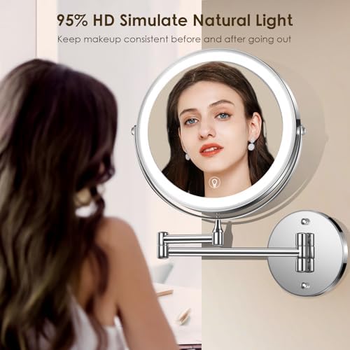 Wall-Mounted Makeup Mirror with Lights 8 Rechargeable Vanity Mirror