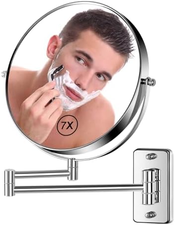 7X Magnifying Wall Mirror - 360 Swivel for Makes Shave