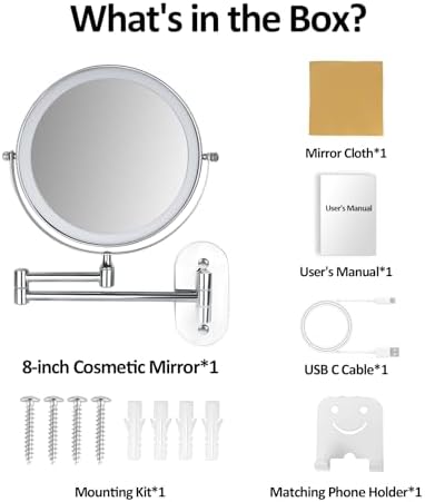 Wall-Mounted Makeup Mirror with LED Lights 1X10X Magnification