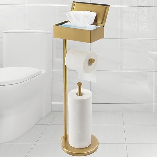 Theaoo Toilet Paper Holder Stand with Shelf Gold Stainless Steel